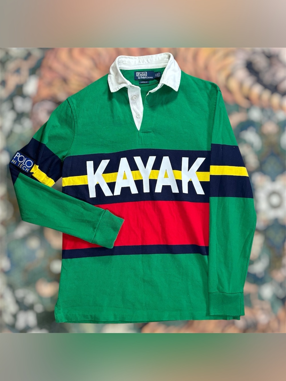 Polo Ralph Lauren Hi Tech Kayak Rugby Shirt Color Block Retro 90s Green Small